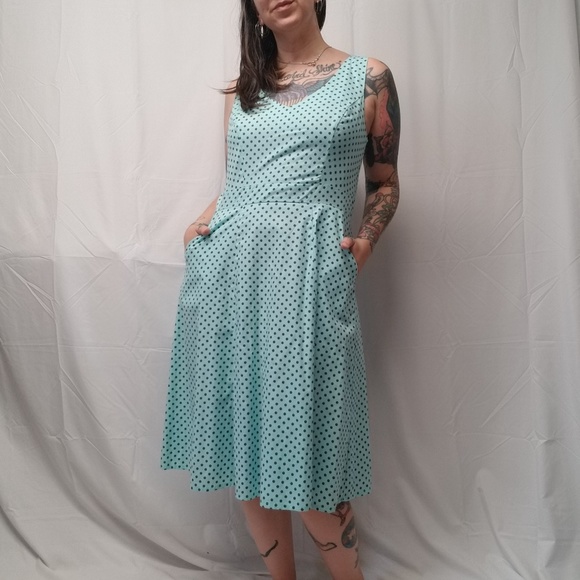 new CHERRY VELVET Angelina Dress Aqua Dot X Back - Picture 3 of 8